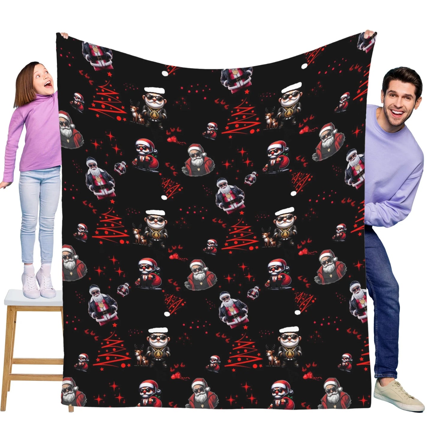 Trendy hip-hop Santa Claus flannel blanket