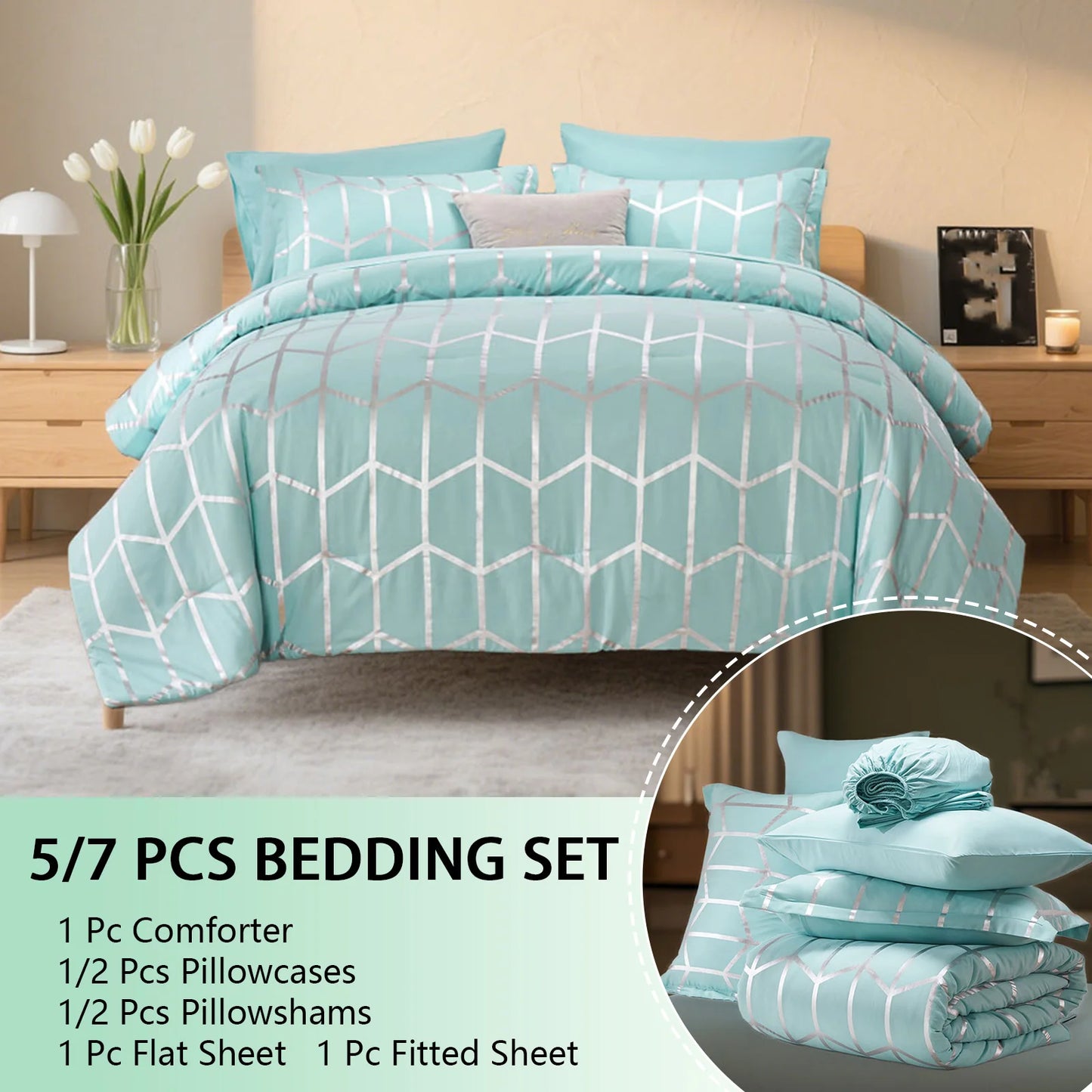 Elegant gold foil Queen Comforter Set