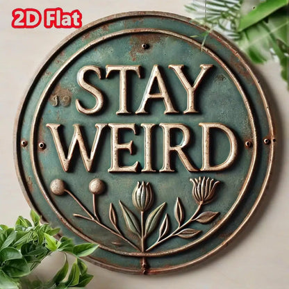 "STAY Weird" Vintage Round Metal Sign