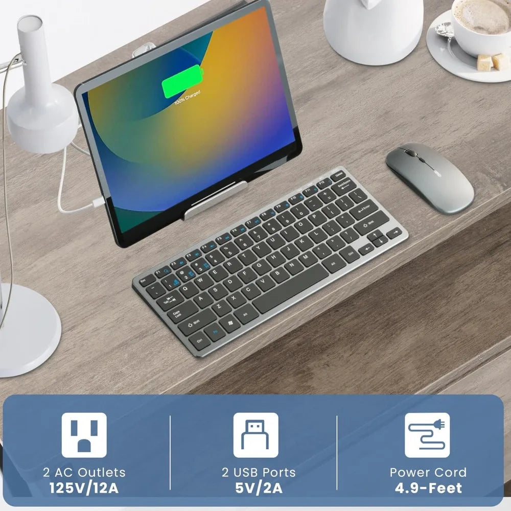 27" W Nightstand with Charging Station, Adjustable Drawers