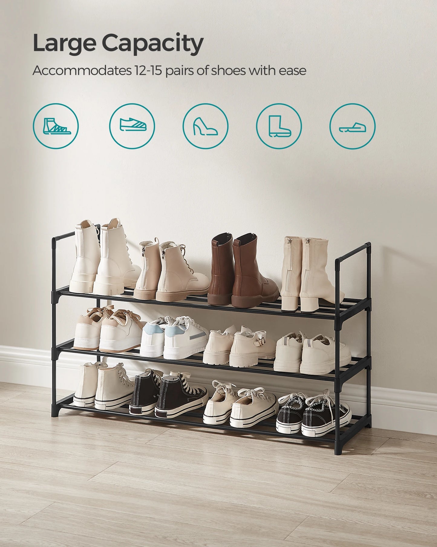 3 Tier Shoe Organizer, Metal Shoe Shelf