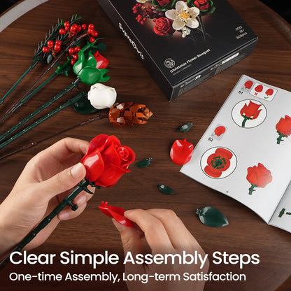 Christmas Rose Bouquet Flower Set Building Blocks