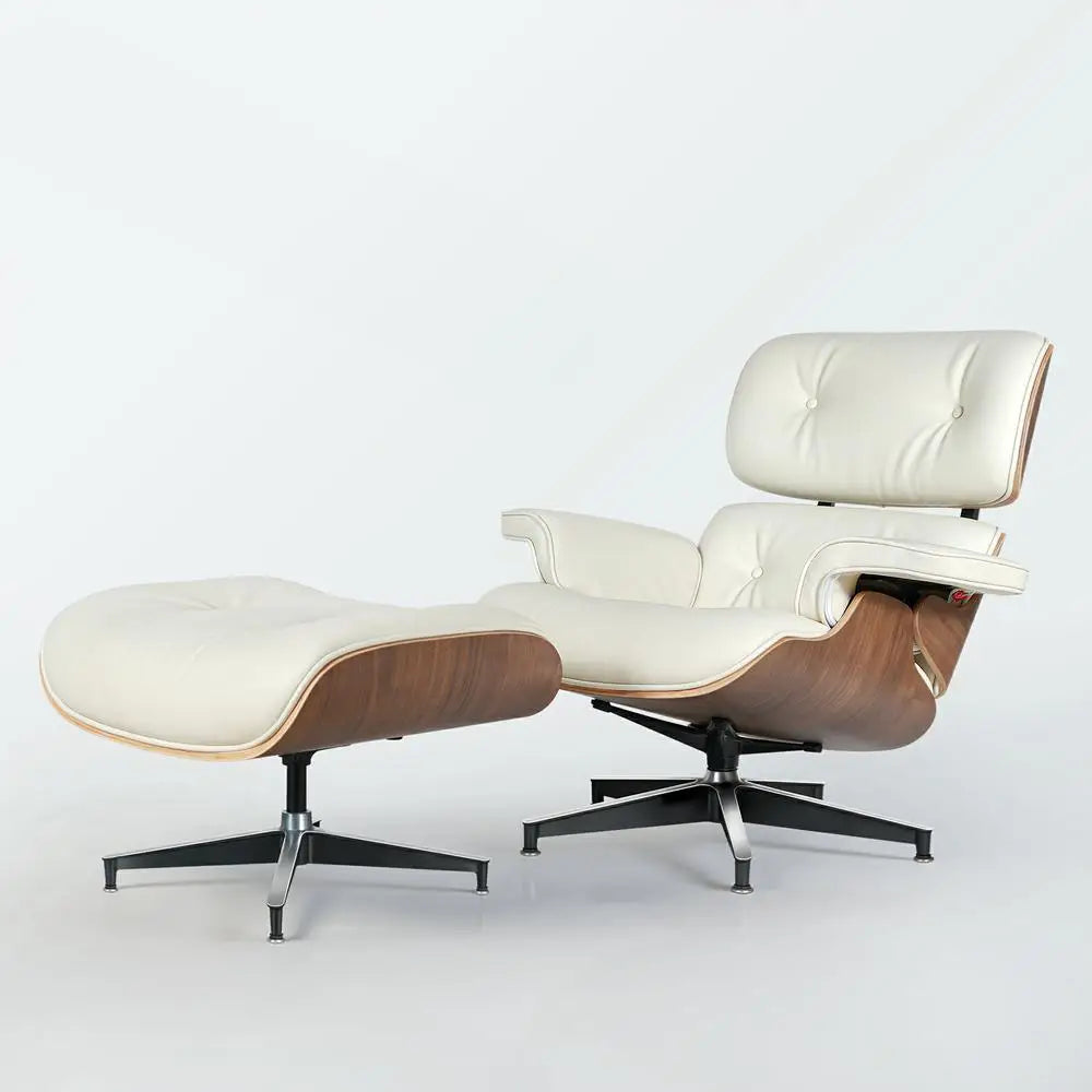 Mid-century Armchair Leather Lounge Chair, Ottoman