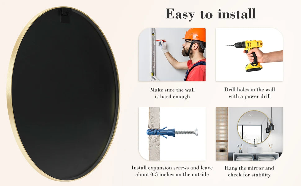 30 Inch Modern Gold Round Vanity Framed Mirror