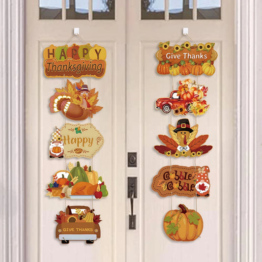 Happy Thanksgiving Day Door Banner Autumn Wreath