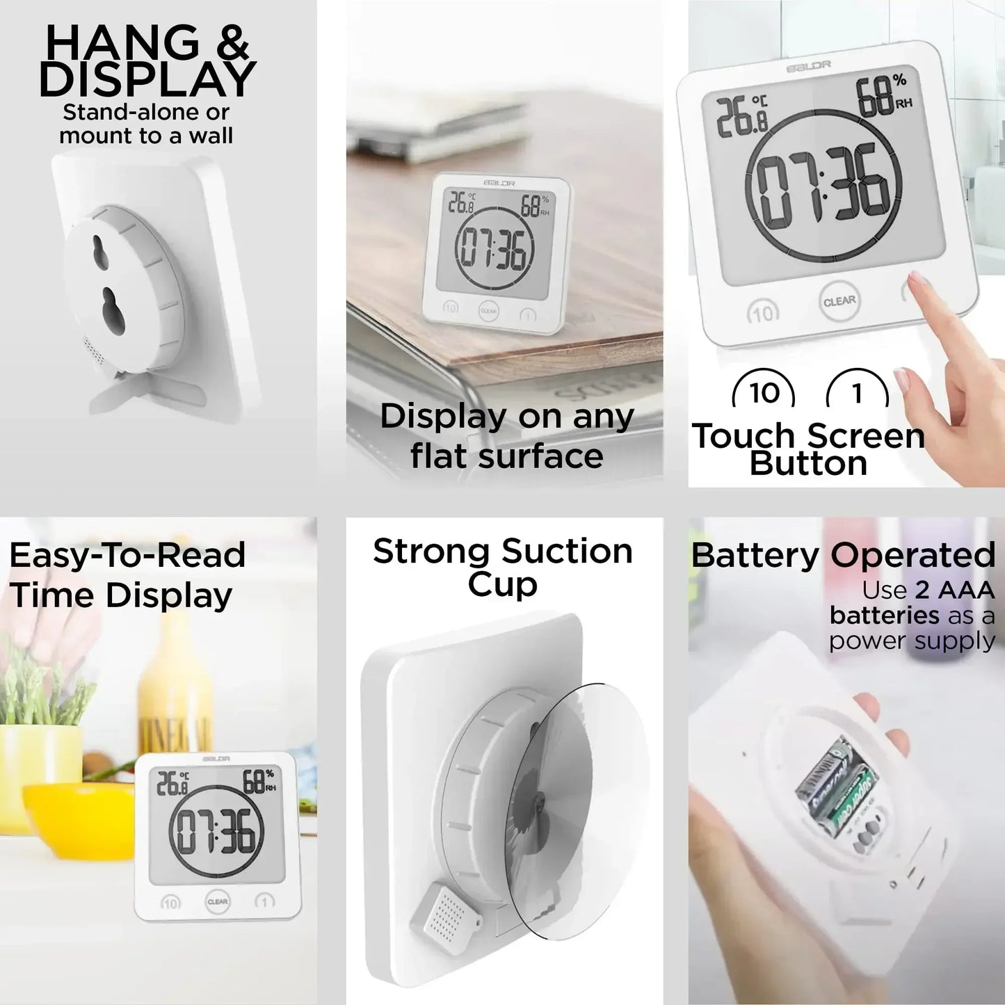 Bathroom Digital Clock Waterproof Shower Timer