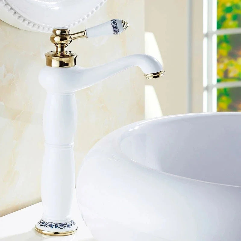 White Basin Faucet Blue and White Porcelain