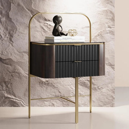Elegant Black Nightstand with Glass Top Stylish Table