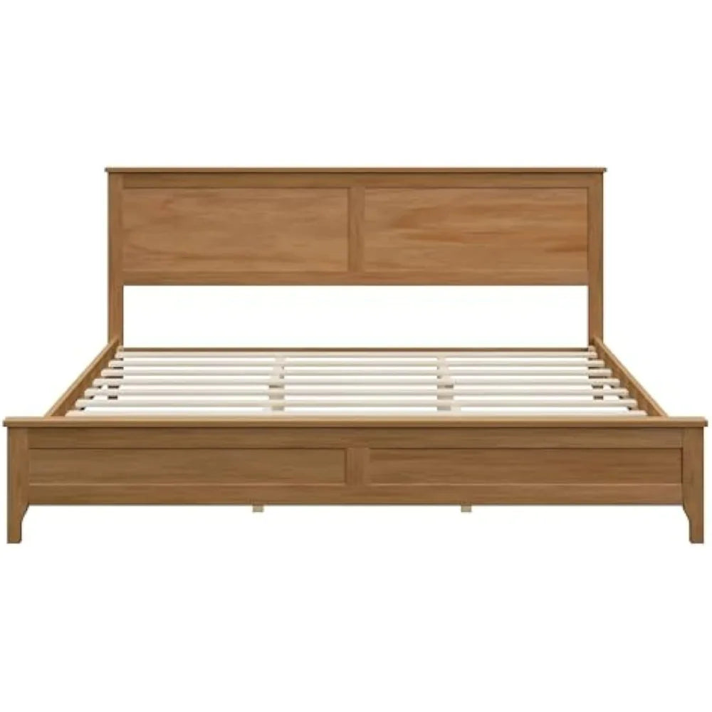 Contemporary Wooden King Bed with Headboard