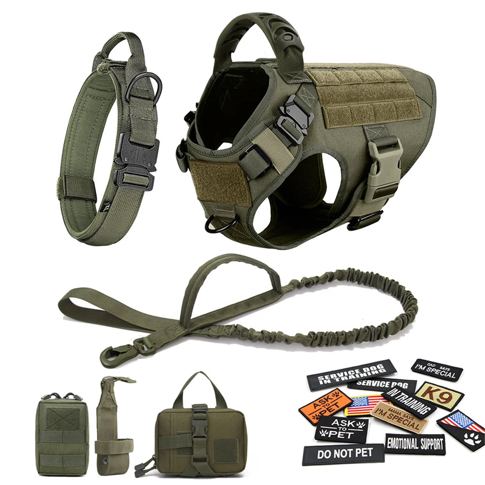 Military Large Dog Harness Collar Leash