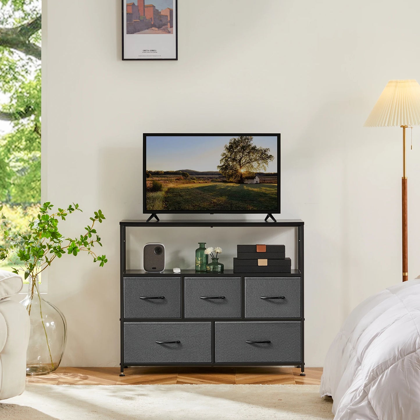TV Stand Dresser For Bedroom, 5 Drawers
