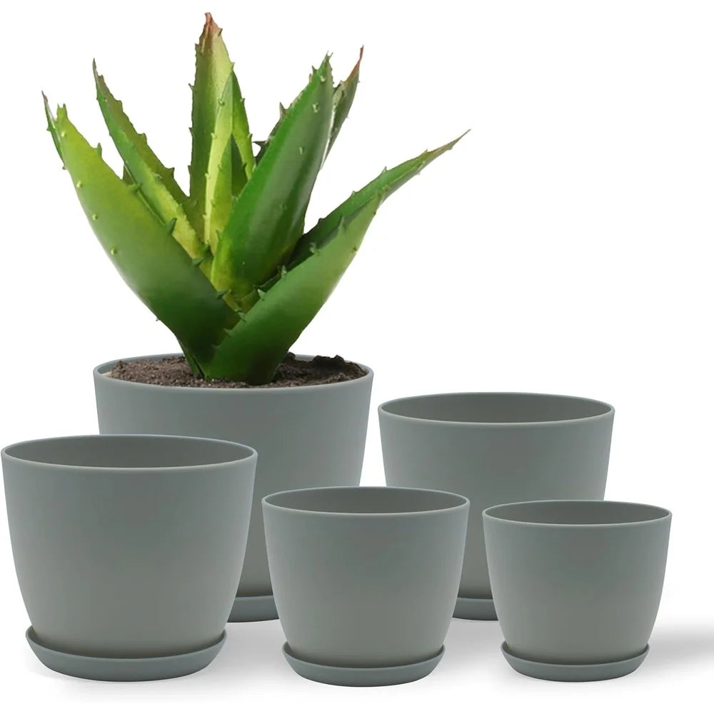 5 Stackable Plastic Plant Pots with Drainage