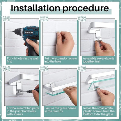 Bathroom Glass Corner Shelf 2 Pieces Aluminum