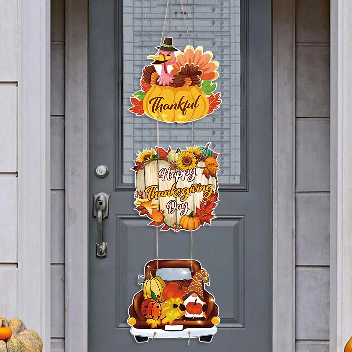 Happy Thanksgiving Day Door Banner Autumn Wreath