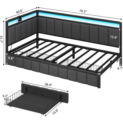 Twin Size Corner Bed Frame with Storage