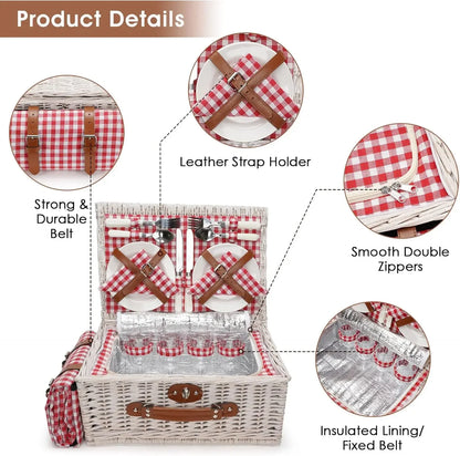 Insulated Picnic Basket Cooler Set for 4