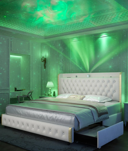 Queen LED Bed Frame with Galaxy Projector