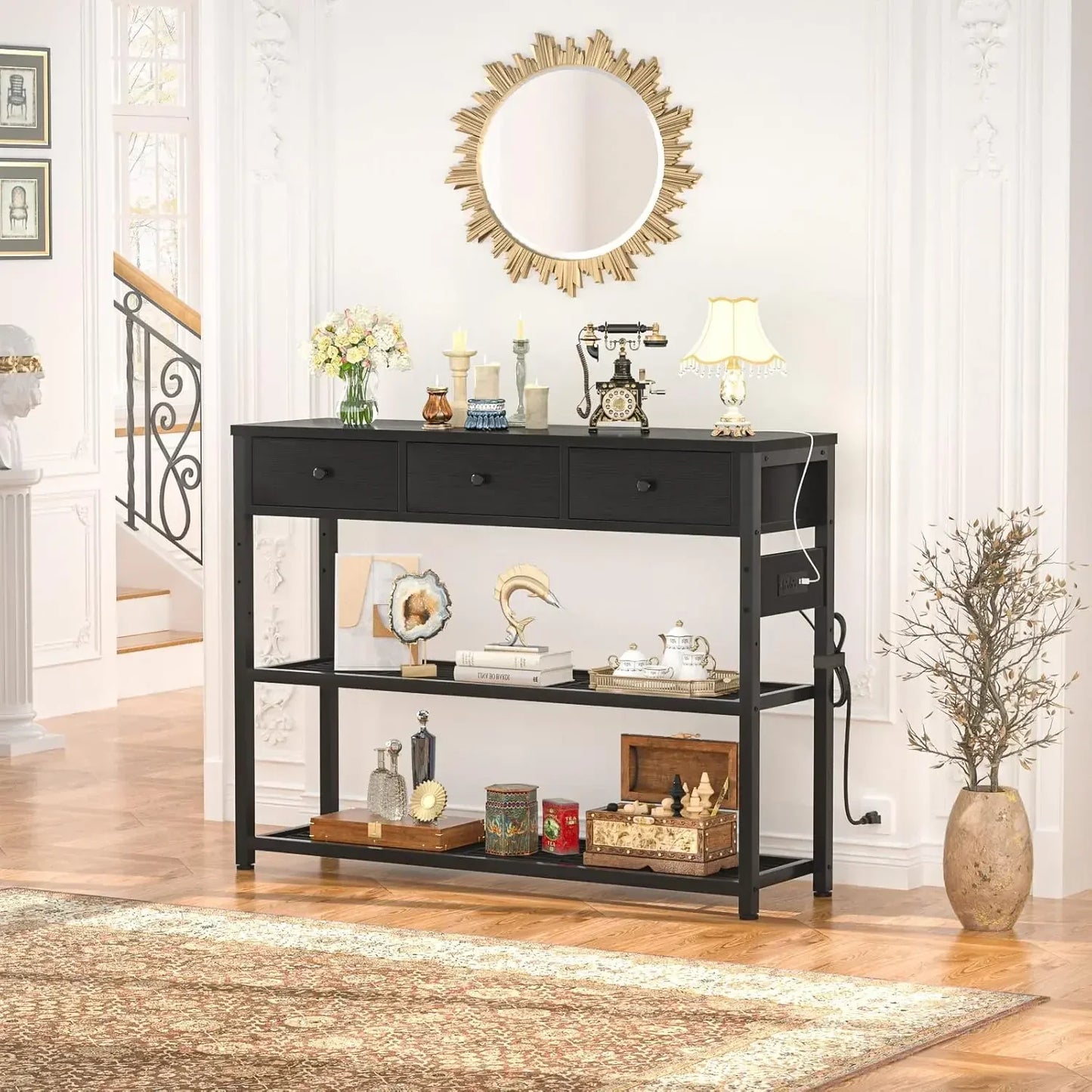 Console Table with Drawers, Outlets/USB Ports