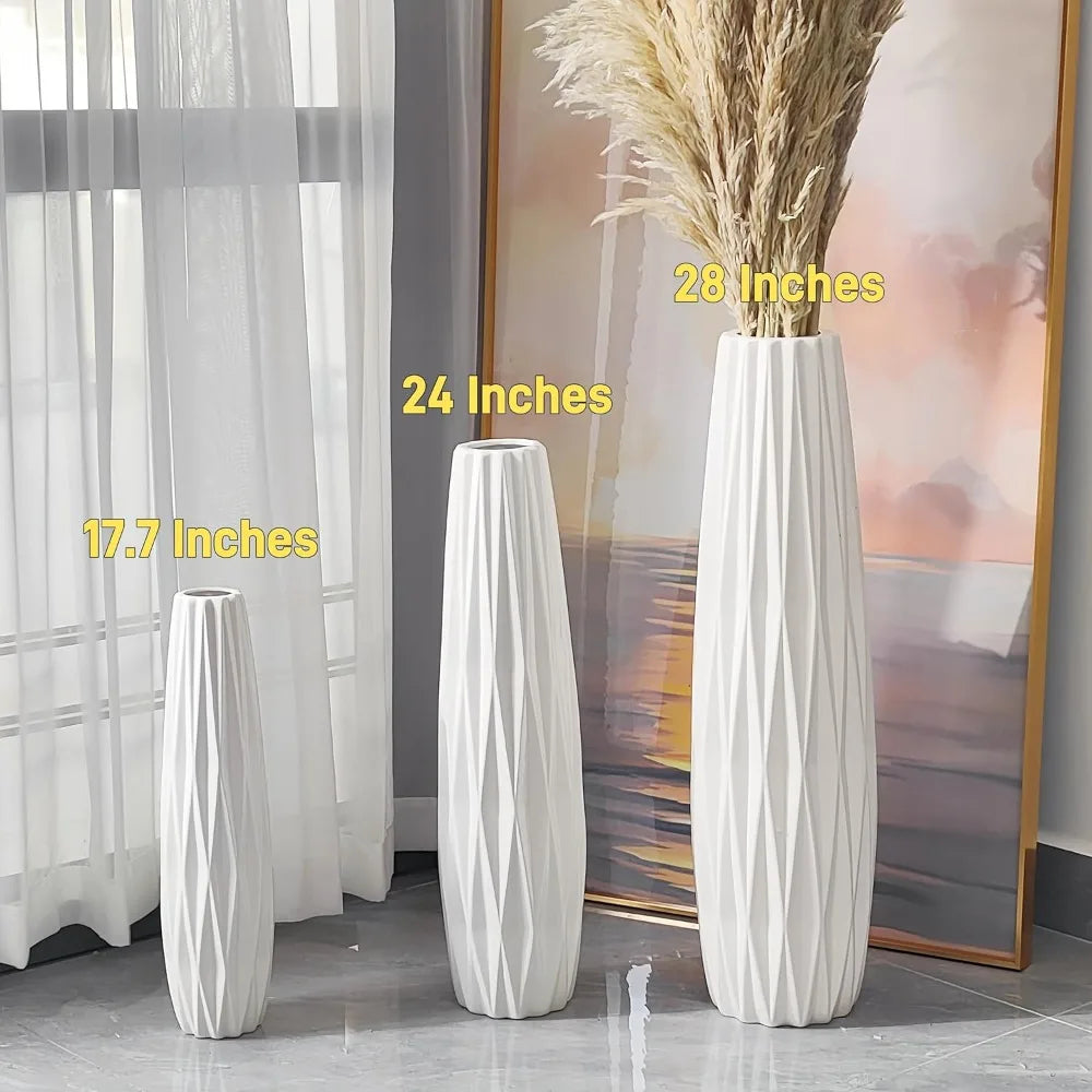 White Tall Floor 24" Ceramic Decorative Flower Vases