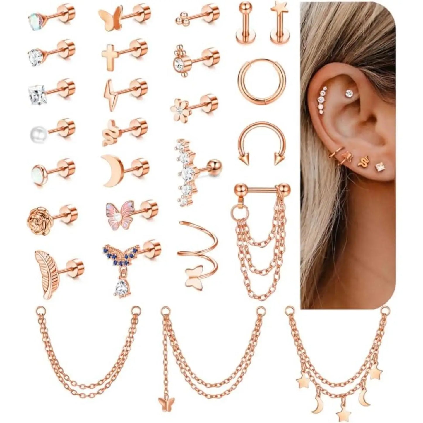 24Pcs Surgical Steel Flat Back Earrings