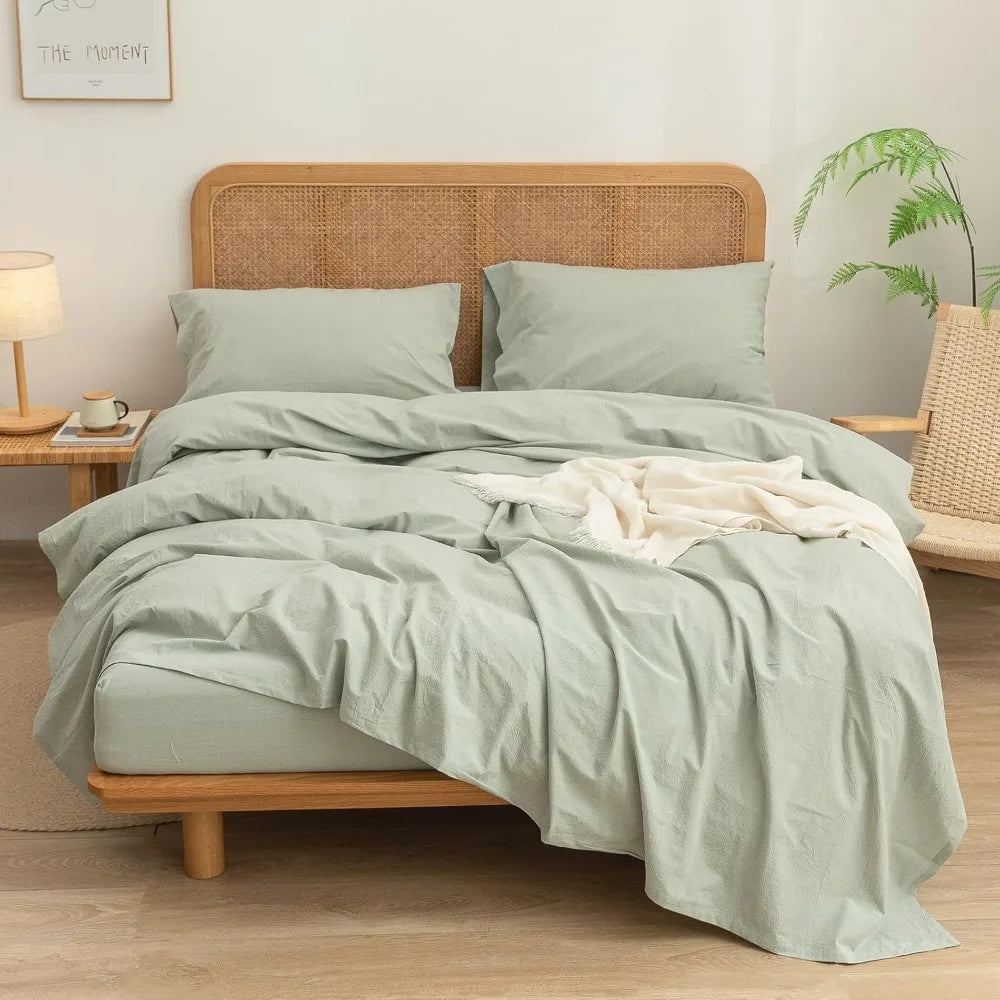 Sheet Set 100% Washed Cotton Linen Feel