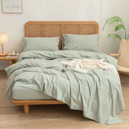 Sheet Set 100% Washed Cotton Linen Feel