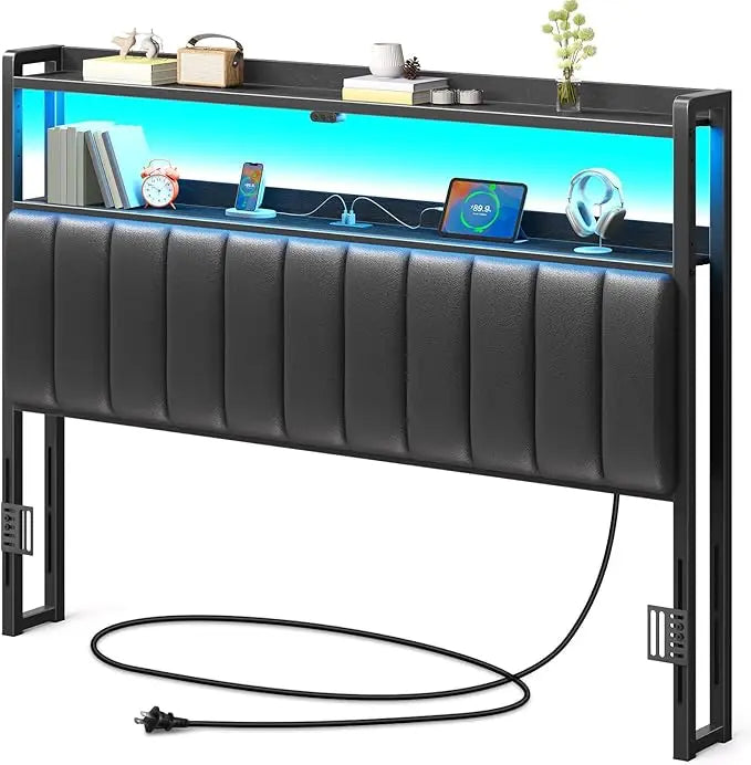 Queen Bed Headboard Storage Adjustable USB Ports