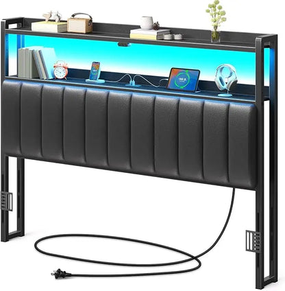 Queen Bed Headboard Storage Adjustable USB Ports