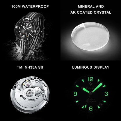 Men's Automatic Mechanical Watch Canvas Strap Wristwatch