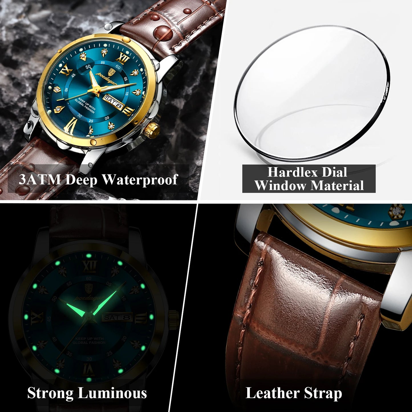 Luxury Leather Business Men Watch Waterproof Luminous