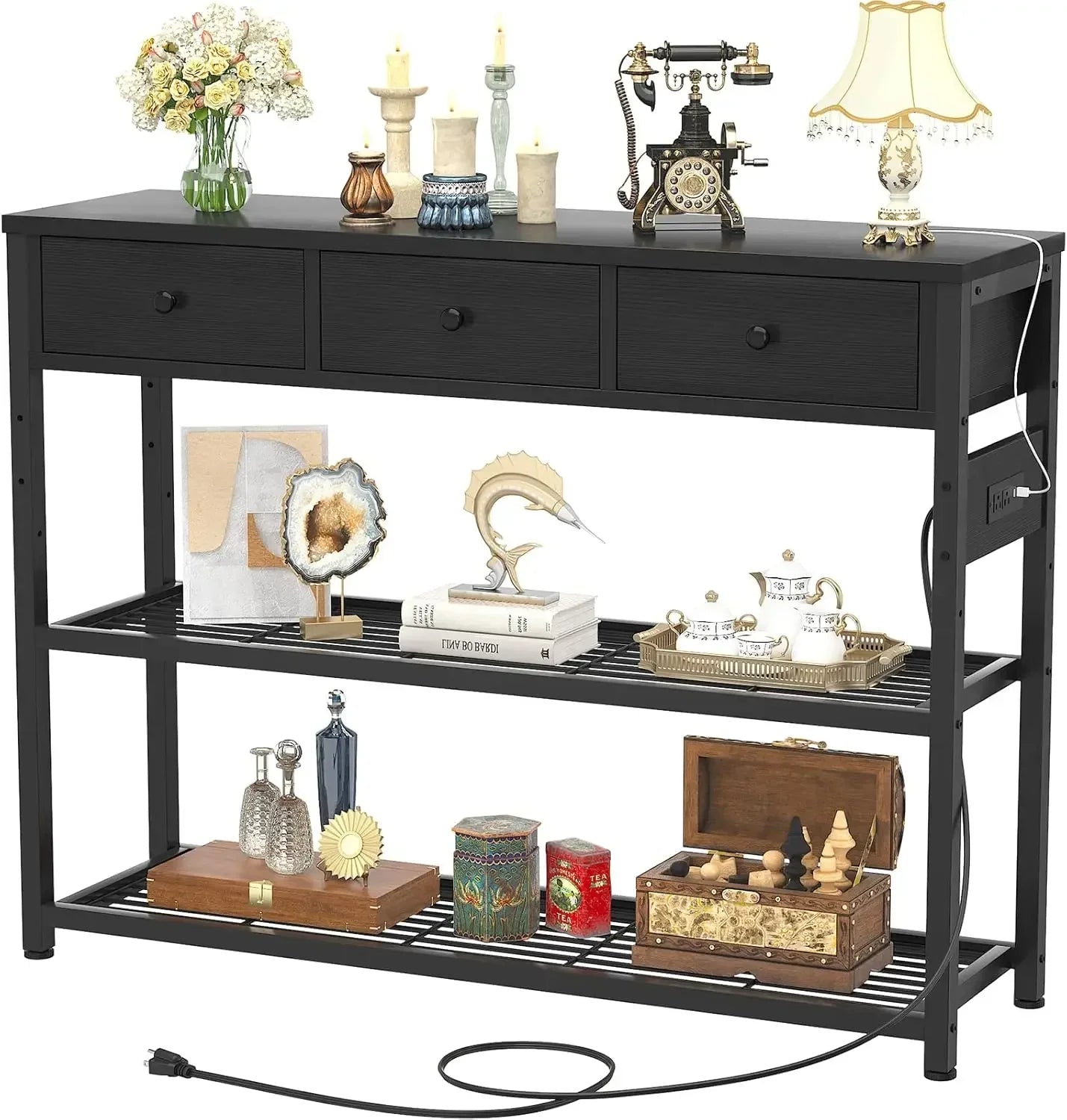 Console Table with Drawers, Outlets/USB Ports