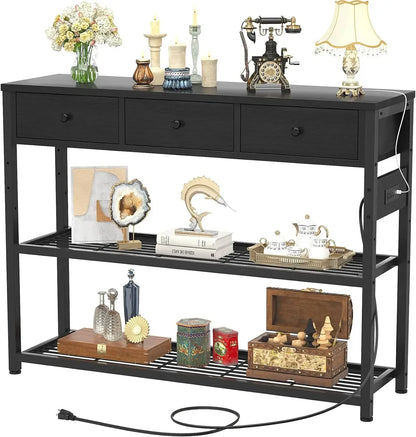 Console Table with Drawers, Outlets/USB Ports