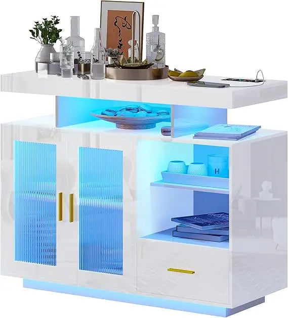 Wireless Charging LED Coffee Bar Cabinet