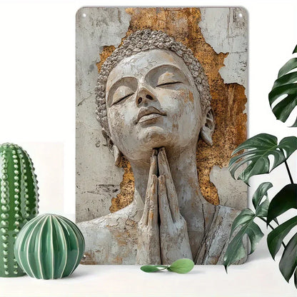 1PC Golden Leaf Buddha Aluminum Tin Sign