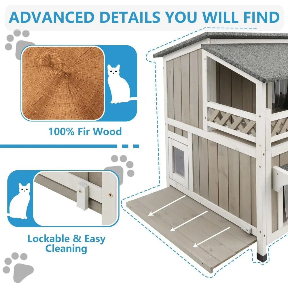 Two Story Outdoor Weatherproof House for Cats