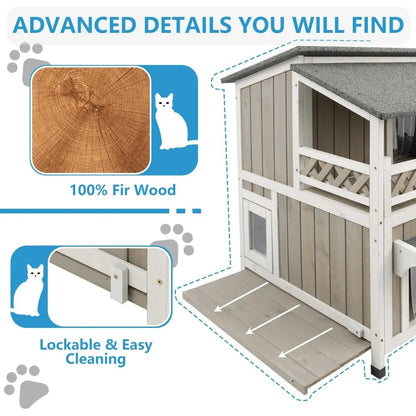 Two Story Outdoor Weatherproof House for Cats
