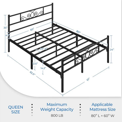 Queen Size 13" Black Metal Bed Frame