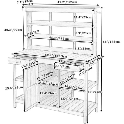 66” Large Outdoor Potting Table with Drawers