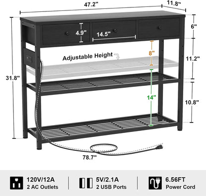 Console Table with Drawers, Outlets/USB Ports