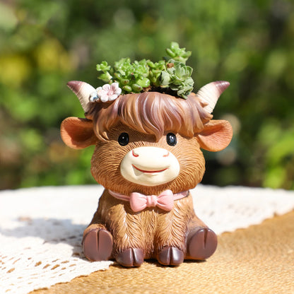 Cute Highland Cow Small Planter Office Desk