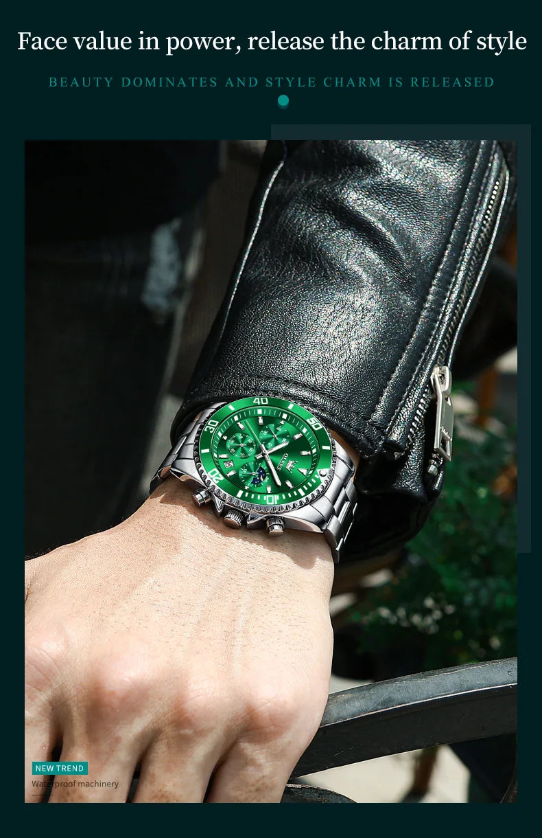 Men's Waterproof Stainless Steel Watches Moon Phase