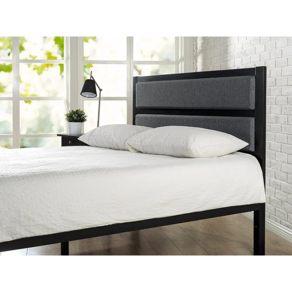 Queen Grey Upholstered Metal Headboard