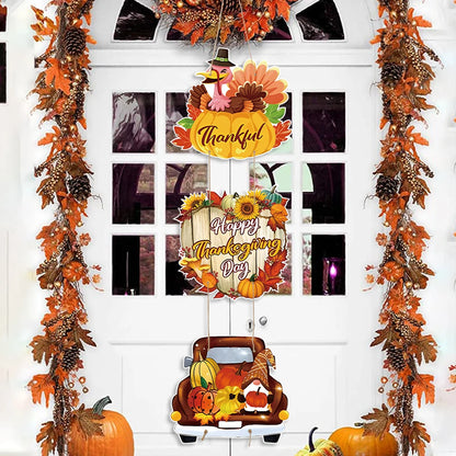 Happy Thanksgiving Day Door Banner Autumn Wreath