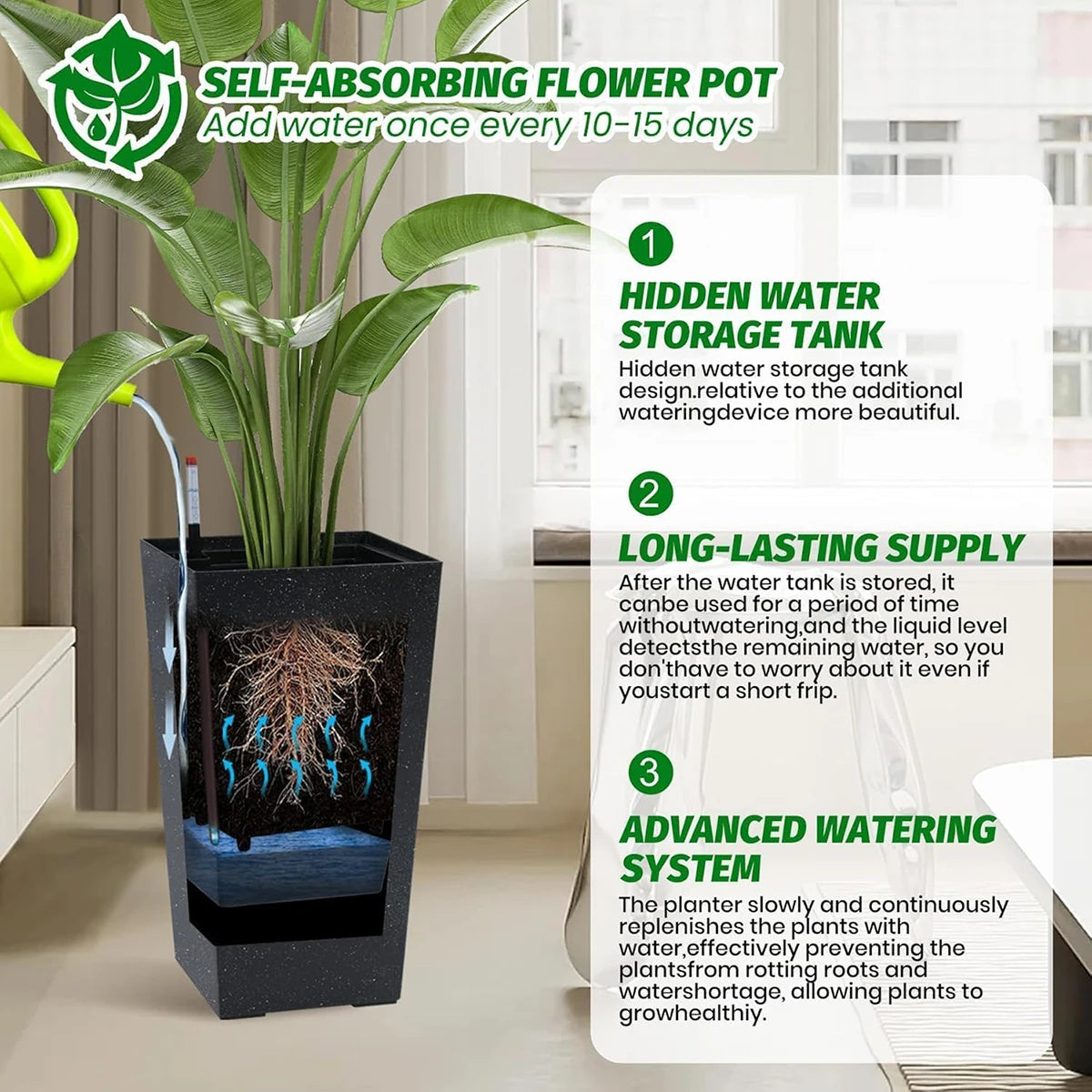 Planters with Drainage Holes ＆ Monitor Water Level