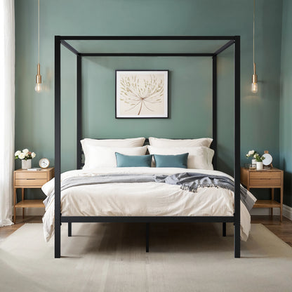 Canopy Bed Frame, Enhanced 4-Poster, 3-Metal Crossbar