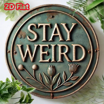 "STAY Weird" Vintage Round Metal Sign