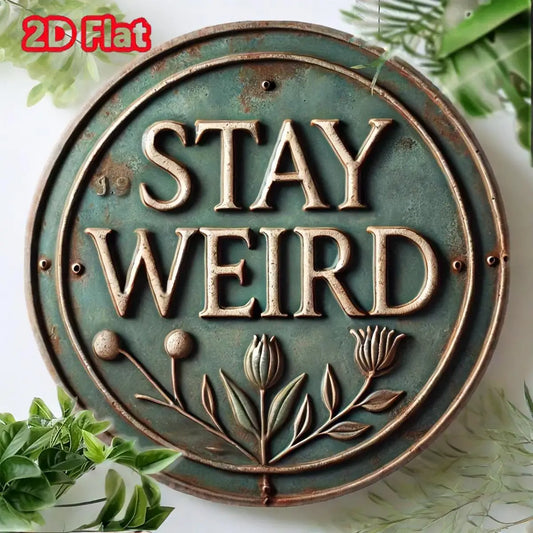 "STAY Weird" Vintage Round Metal Sign