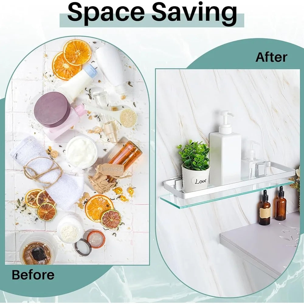 Bathroom Glass Corner Shelf 2 Pieces Aluminum