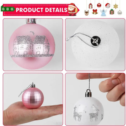 44Pcs Shatterproof Plastic Christmas Balls Ornaments Set