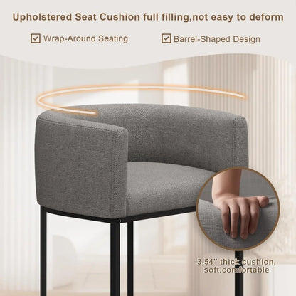 Modern Linen Upholstered Barrel Back Counter Height